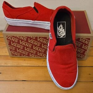 Vans Women's Bold Red Slip-On Sneakers